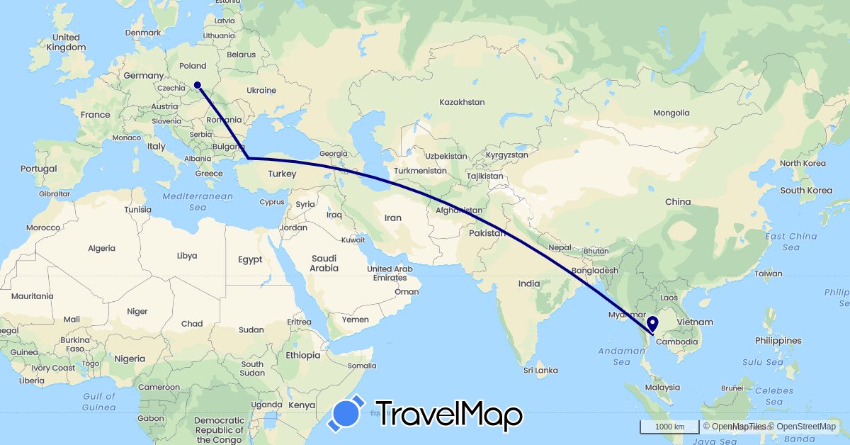 TravelMap itinerary: driving in Poland, Thailand, Turkey (Asia, Europe)